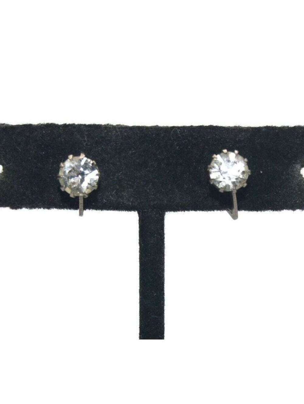 Vintage Silver Tone and Clear Rhinestones Screw Back Earrings.